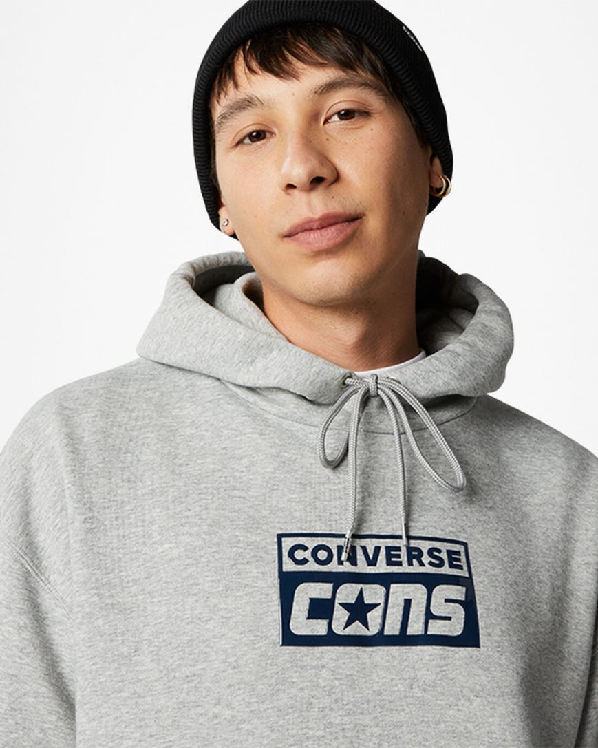 Men's Converse CONS Fleece Pullover Hoodie Grey | AU EC834Q